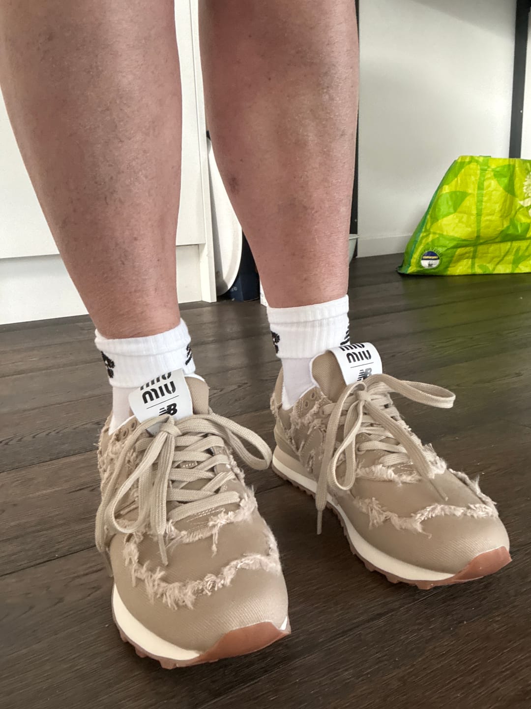 Customer photo review of New Balance 574 Miu Miu Denim Brown