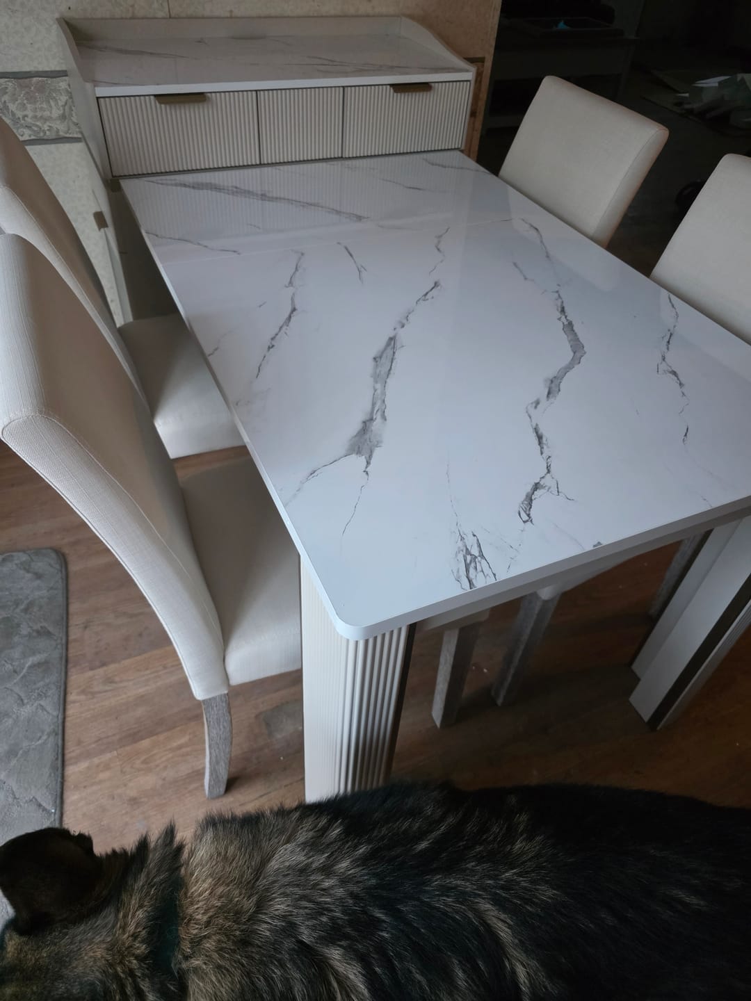 Customer photo review of Selene Modern Square Extendable Fluted Dining Table with Light and Storage for 4-6 Seats