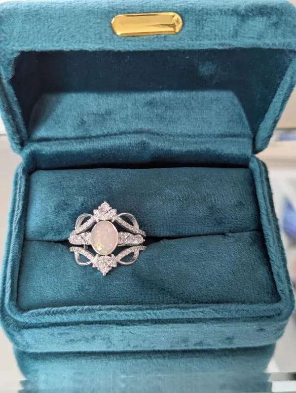 Customer photo review of Artistic Oval Ornamental Crown Surround Enhancer Cubic Zirconia Ring Set
