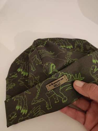 Customer photo review of Kunstleder Labels mit eigenem Schriftzug, verschiedene Farben