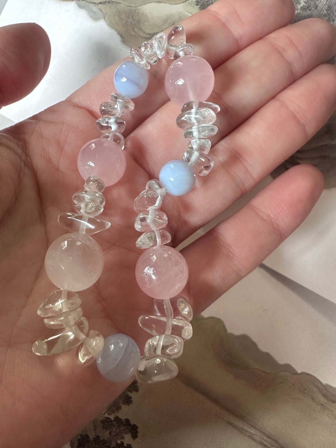 Customer photo review of Hvibetune "Serene Flow" Rose Quartz & Blue Lace Agate Bracelet