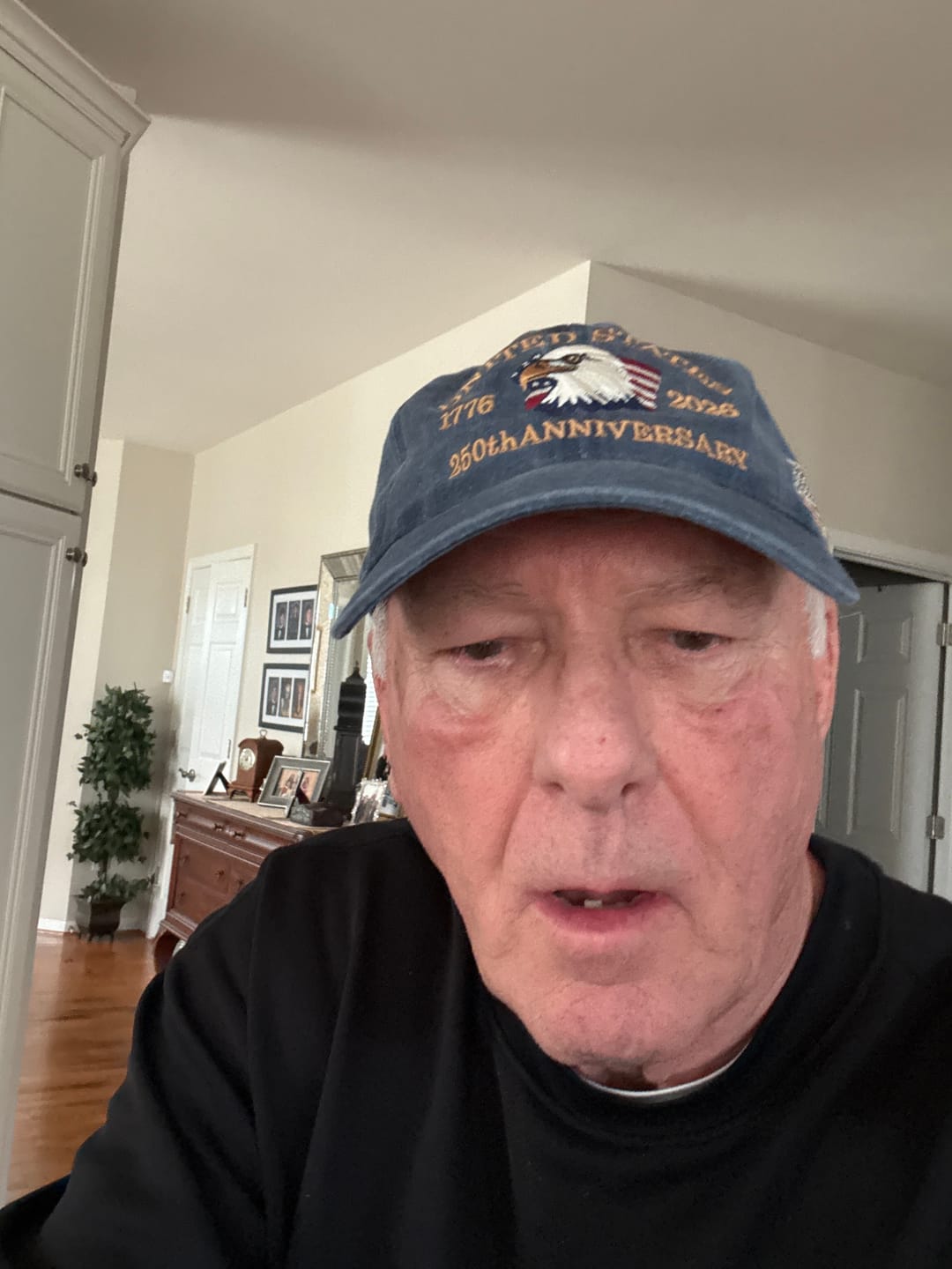 Customer photo review of USA 250th Anniversary Eagle Embroidered Cap 1776 – 2026 – Washed Navy