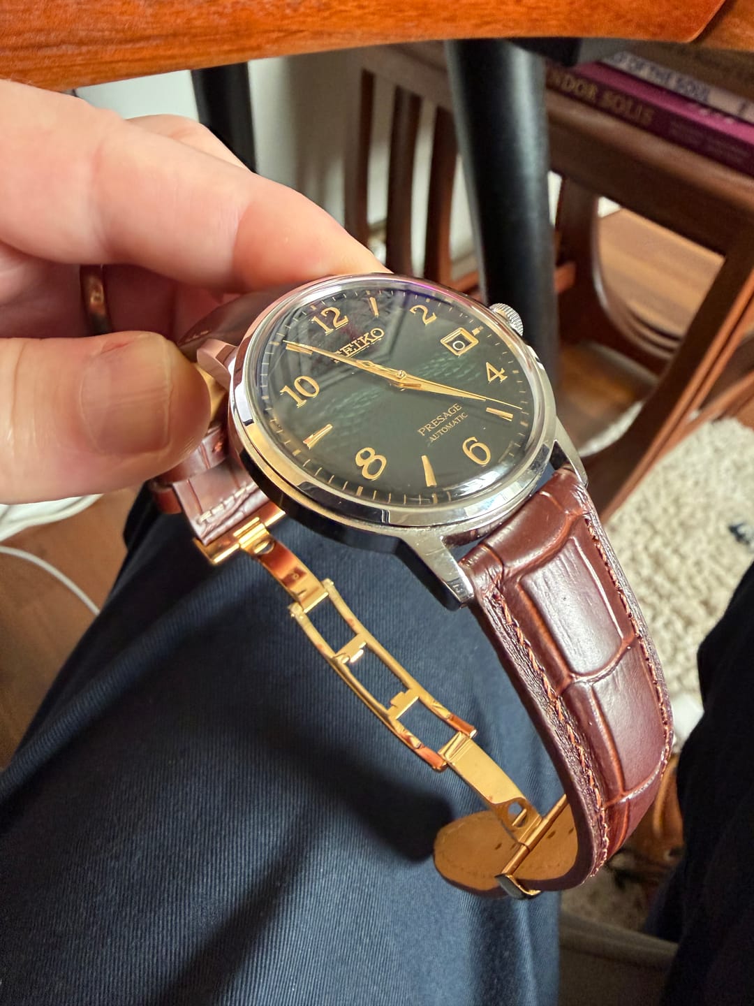 Customer photo review of Genuine Leather Calfskin Premium Watch Strap with Stainless Steel Deployant Butterfly Clasp