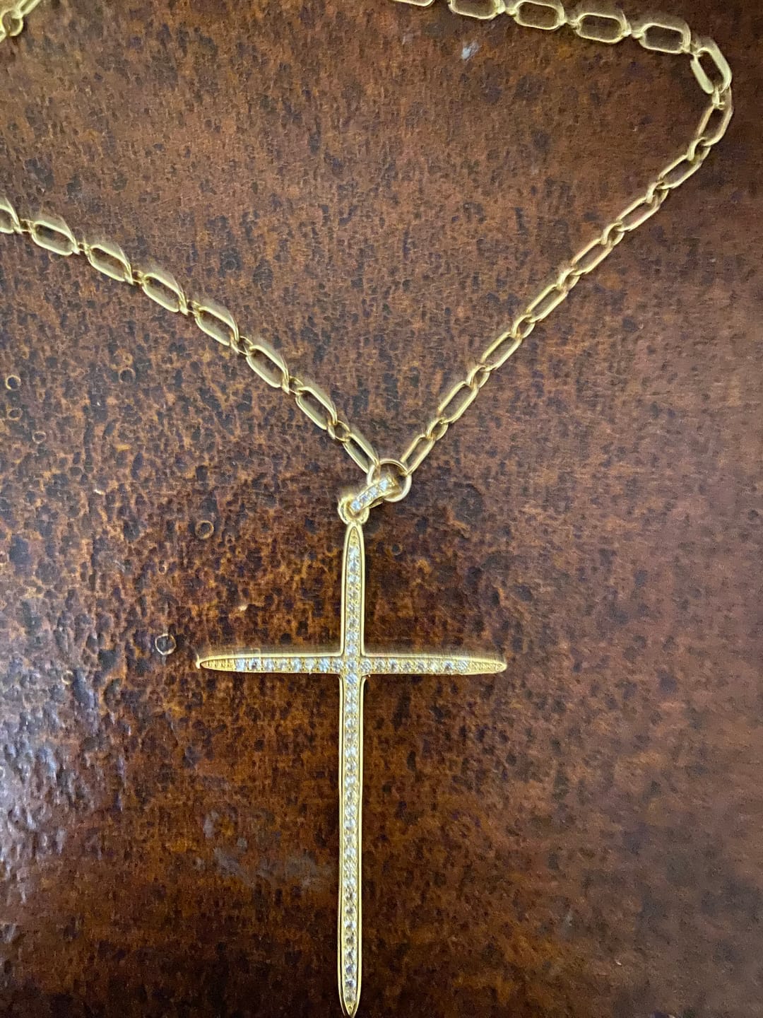 Customer photo review of 14k Gold Filled CZ Cross Necklace
