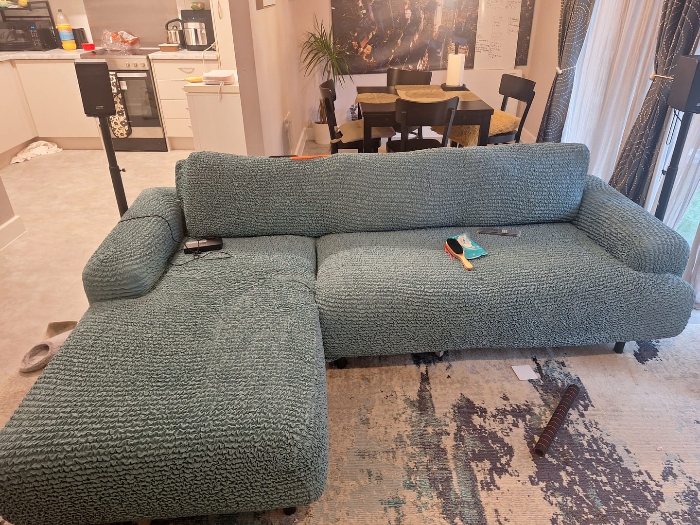 Customer photo review of L-Shaped Sofa Cover (Left Chaise) - Vittoria Blue, Microfibra Printed Collection