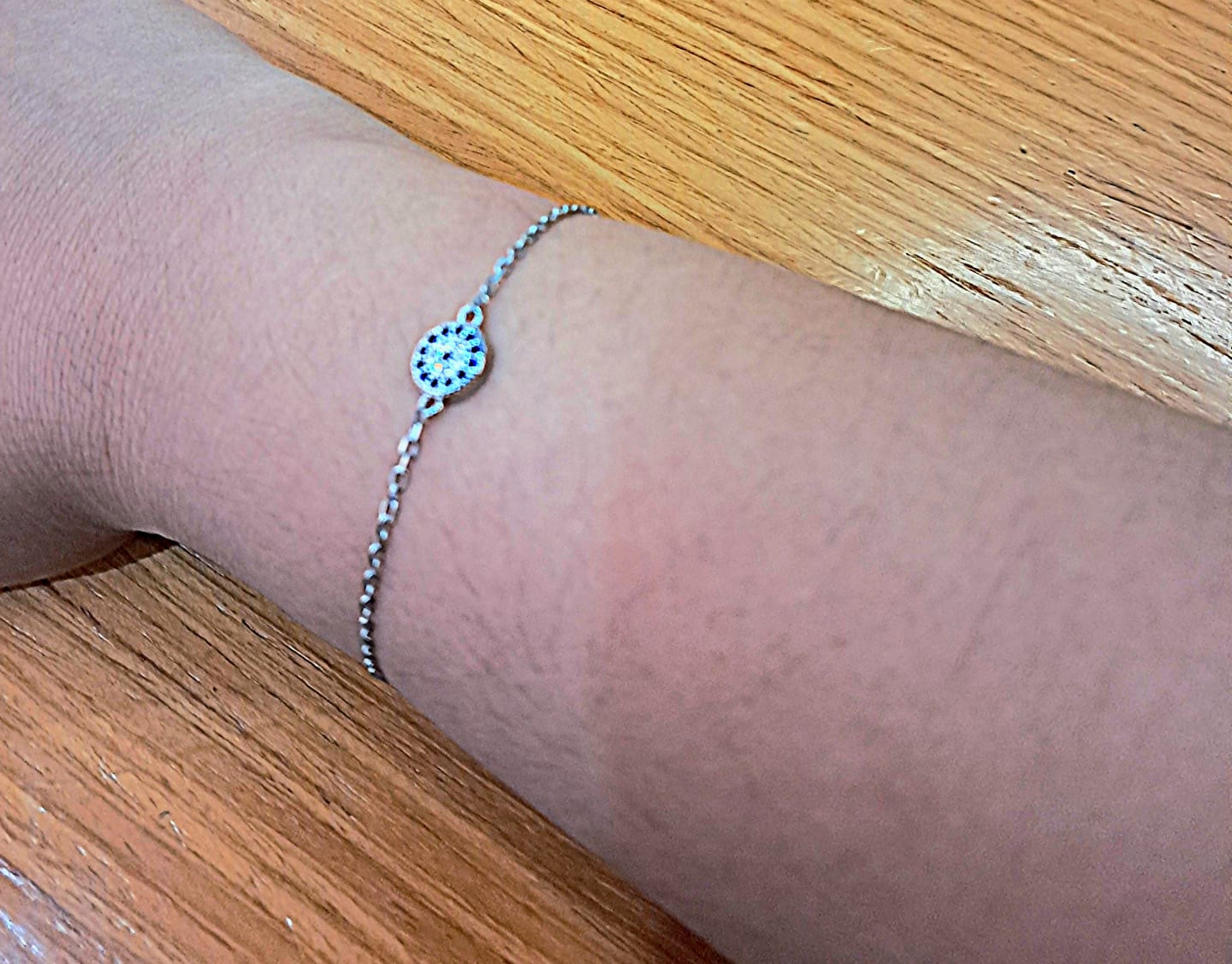 Customer photo review of Silver Evil Eye Bracelet