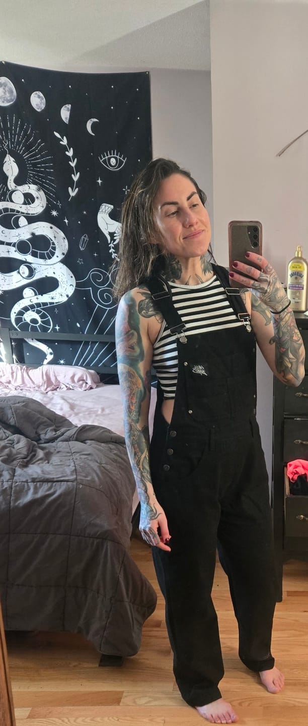 Customer photo review of Born Bad Washed Overalls - Black