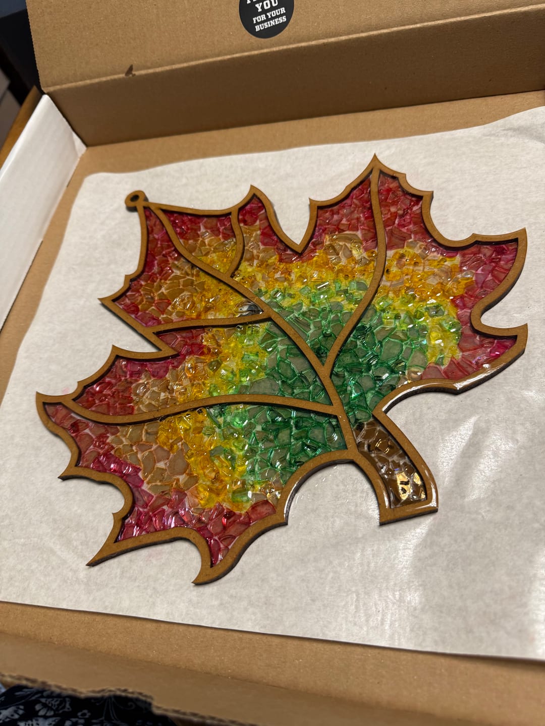 Customer photo review of DIY Fall Leaf Crushed Glass Suncatcher 50% off
