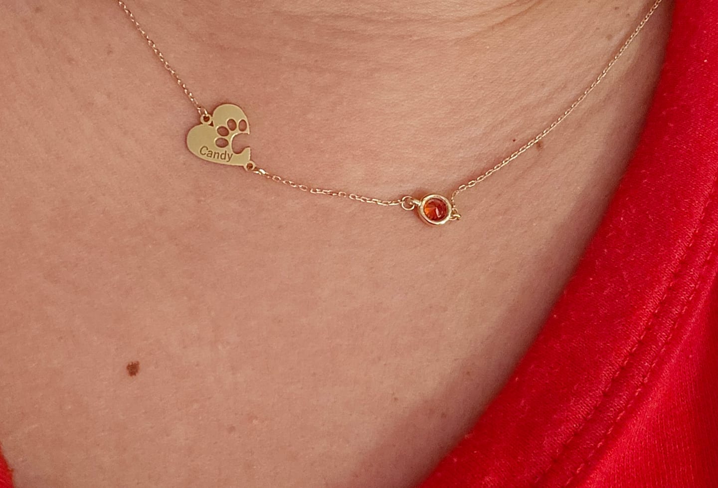 Customer photo review of Custom Engraved Paw Print Necklace