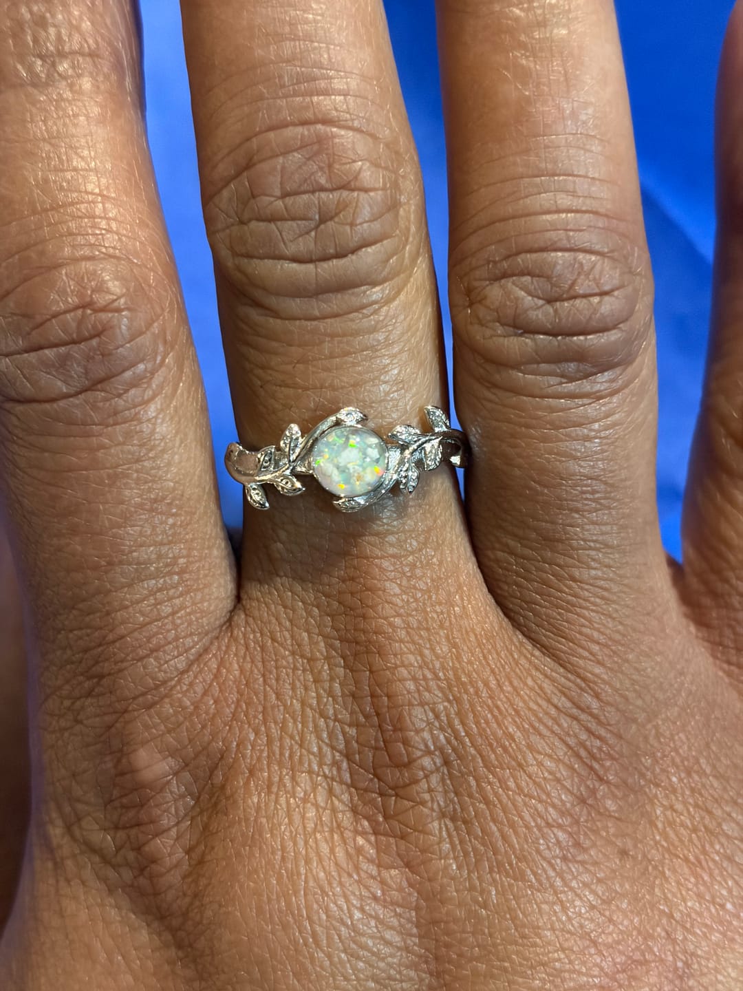 Customer photo review of Leaf Opal Cremation Ring