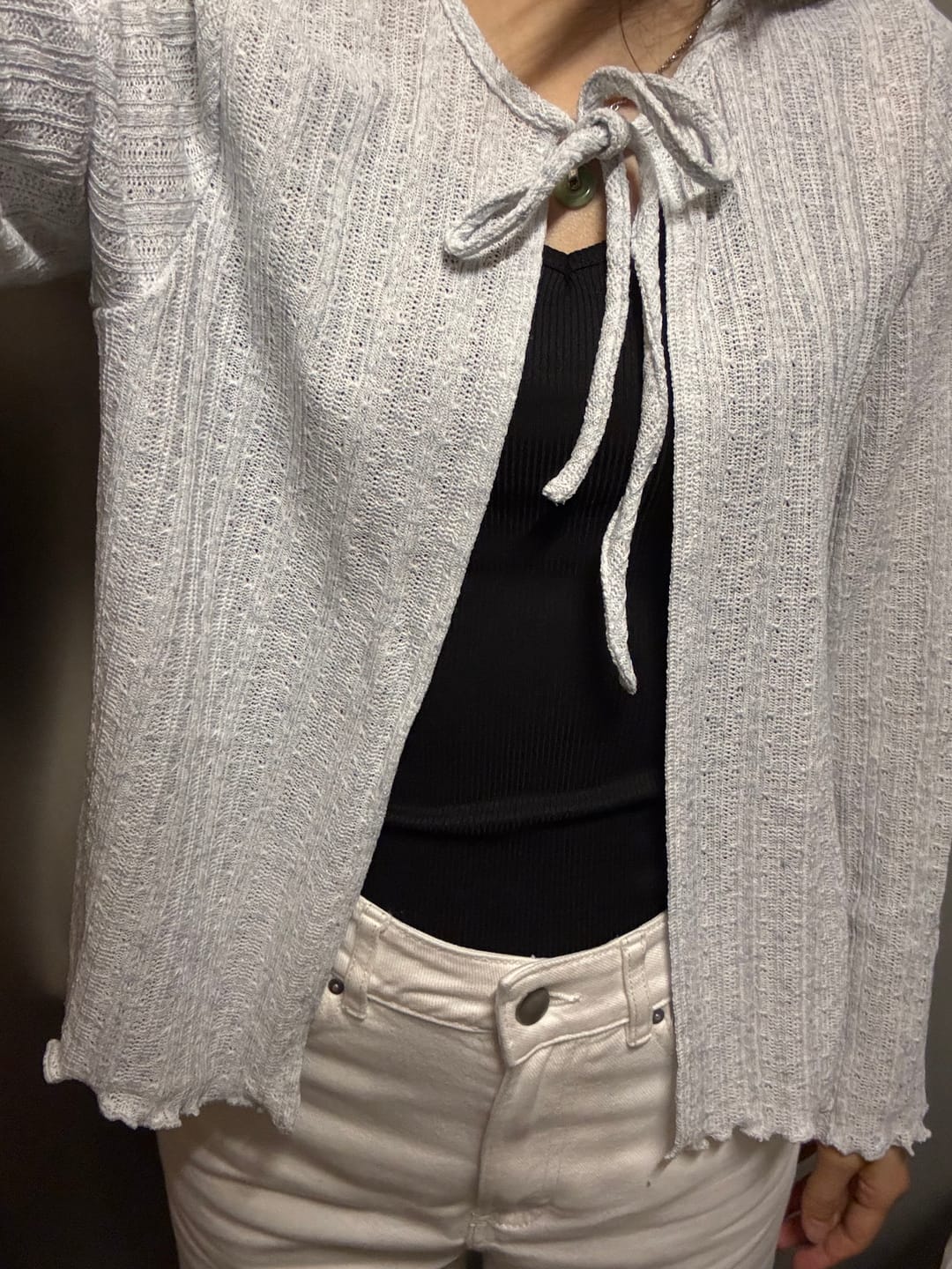 Customer photo review of Crochet Tie Neck Cardigan
