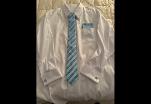 Customer photo review of Sky Blue Striped Men's Necktie Hanky Cufflinks Set