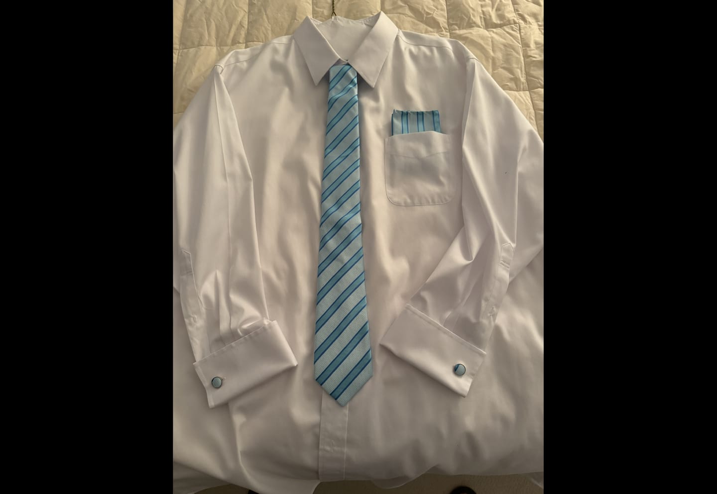Customer photo review of Sky Blue Striped Men's Necktie Hanky Cufflinks Set