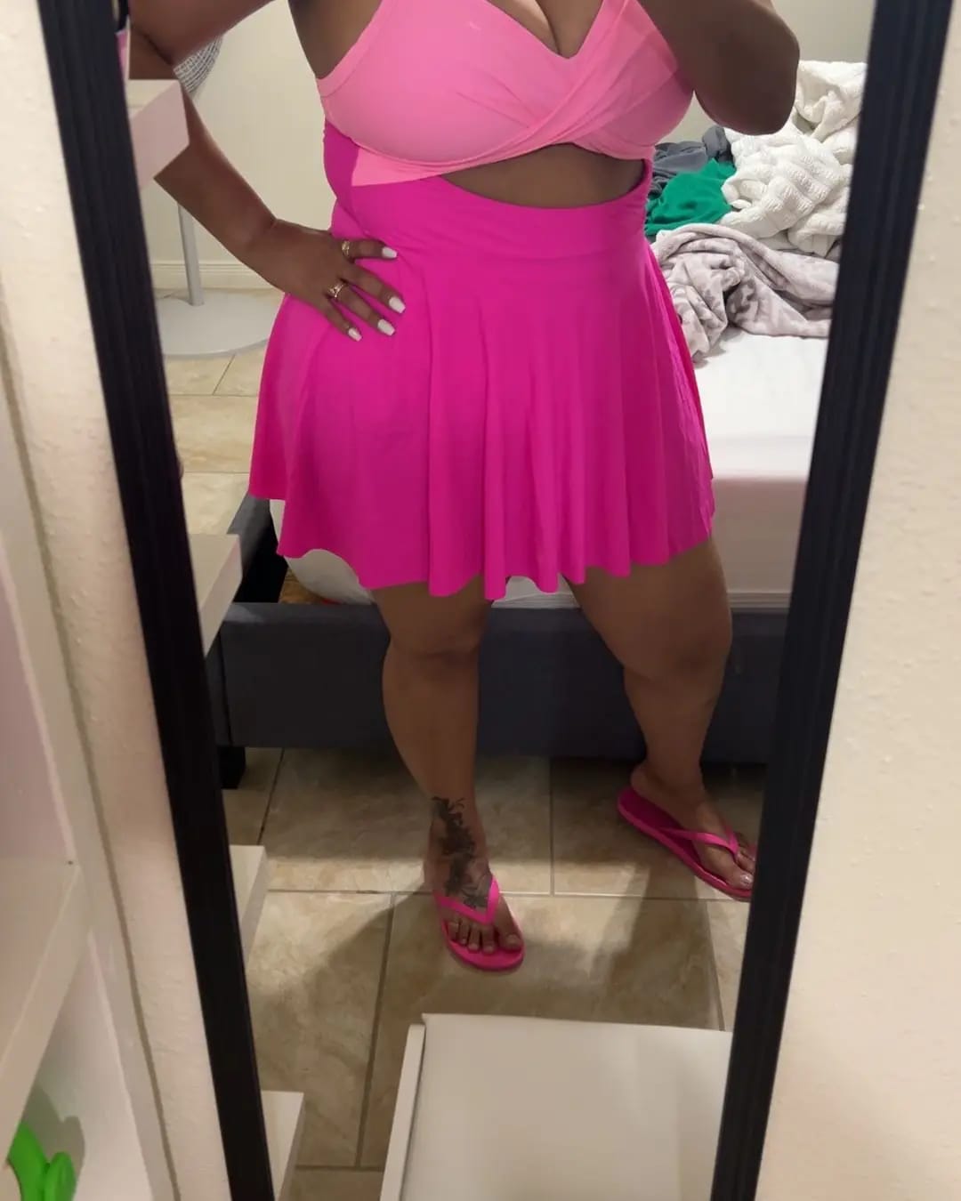Customer photo review of High Waist Cutout One Piece  Tummy Control Swimdress