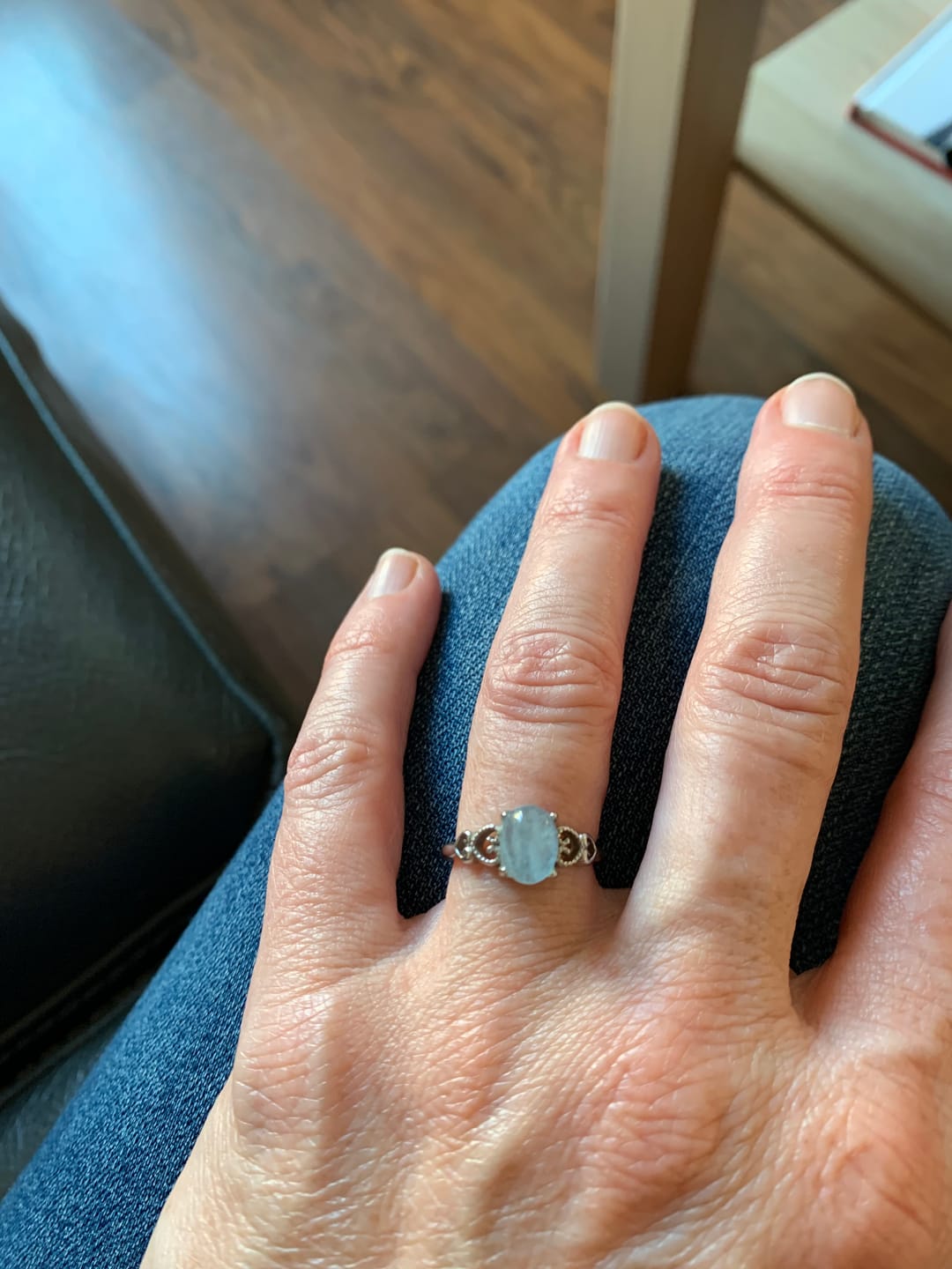 Customer photo review of Bague Ajustable "Cristal de Mer" en Aigue-Marine