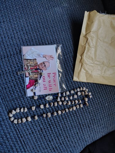 Customer photo review of Rosary with Relic Rocks from The Holy Ground of Medjugorje - Blessed By Pope