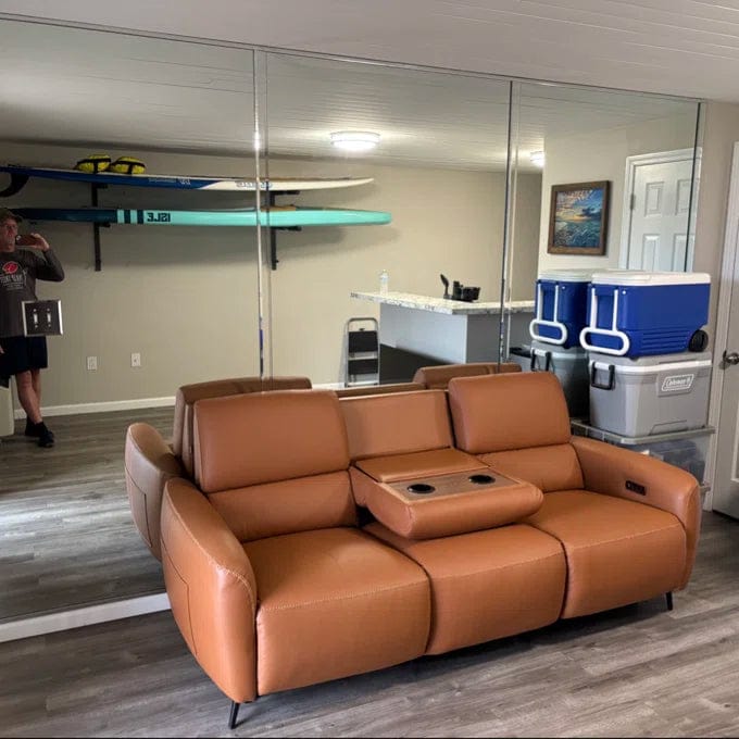 Customer photo review of AeroStretch Power Zero Wall Hugger Reclining Sofa with Drop Down Table Tray