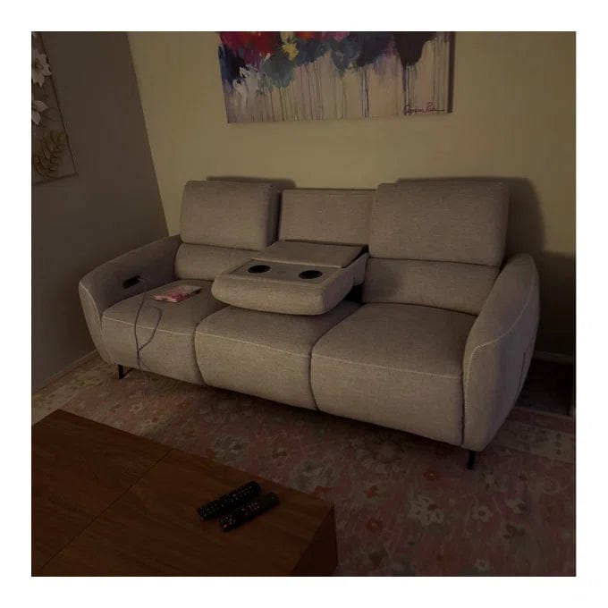 Customer photo review of AeroStretch Power Zero Wall Hugger Reclining Sofa with Drop Down Table Tray