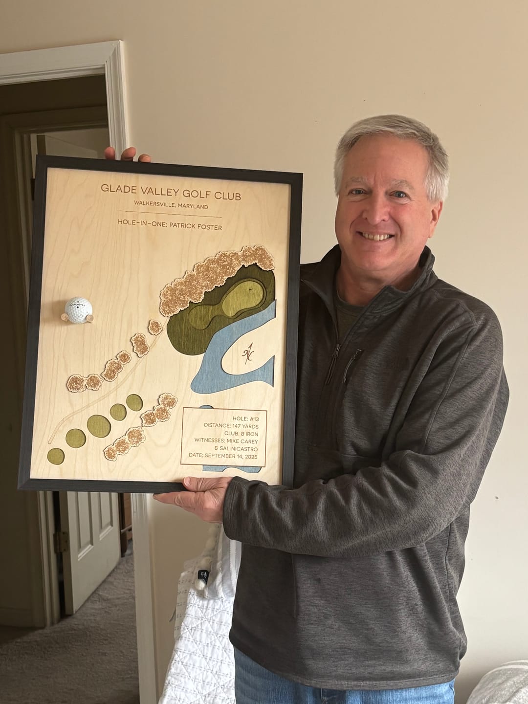 Customer photo review of Personalized Hole-in-One | Single Hole Golf Art