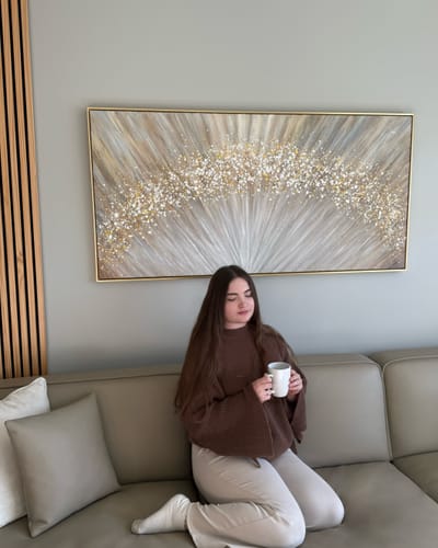 Customer photo review of Golden Radiance – Luxury Gold Textured Abstract Canvas Wall Art (Horizontal)