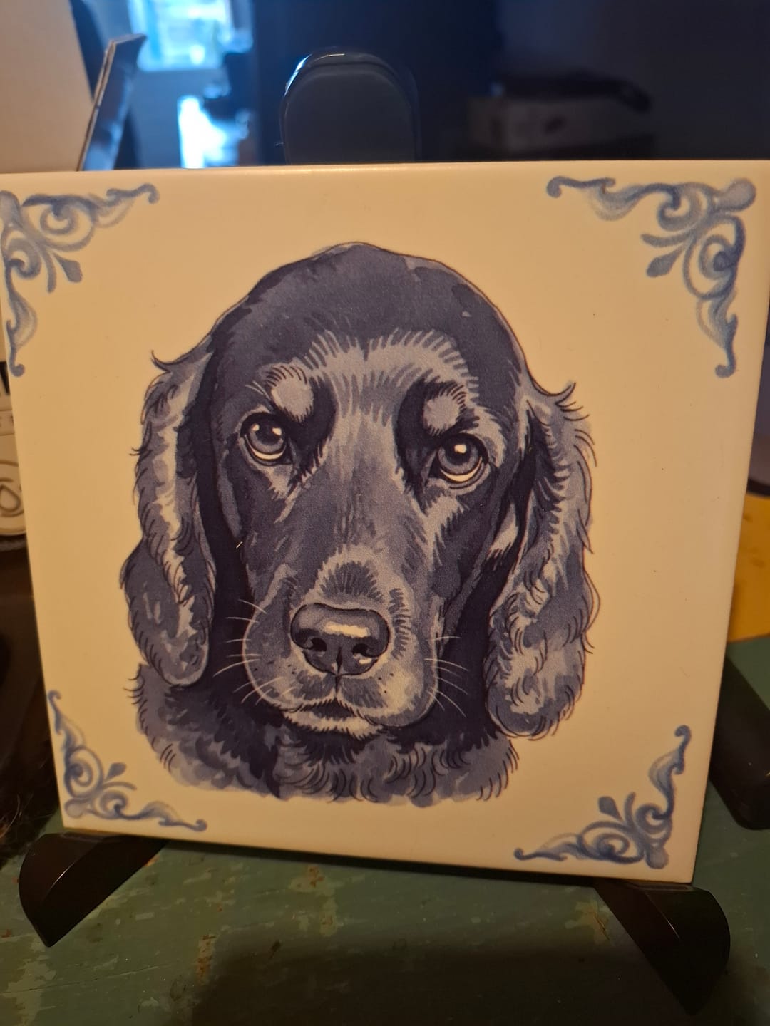 Customer photo review of Delfts Blauw tegeltje bedrukken met jouw eigen huisdier