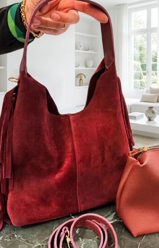 Customer photo review of Terra Püsküllü Yavrulu Süet Çanta – Bordo