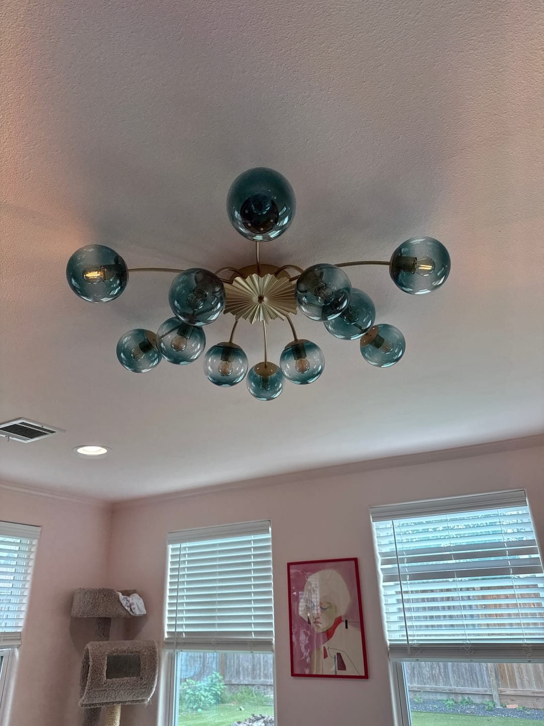 Customer photo review of Glam Bloom 12-Light Blue Glass Bubble Semi Flush Chandelier
