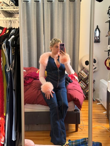 Customer photo review of Colette Pink Fur Cable Knit Bolero Cardigan