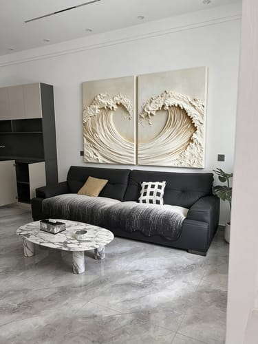 Customer photo review of Twin Tide – Gold Textured Wave Diptych Wall Art Abstract Ocean Canvas Wabi Sabi Decor