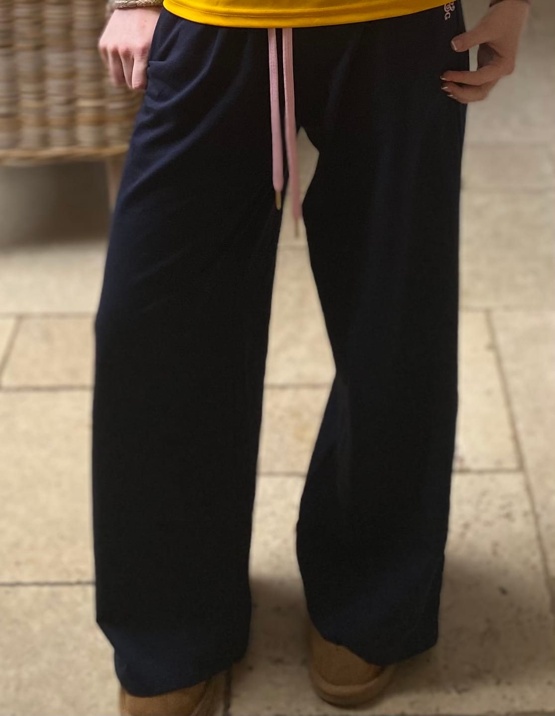 Customer photo review of Tilly Wide Leg Joggers navy/pale pink