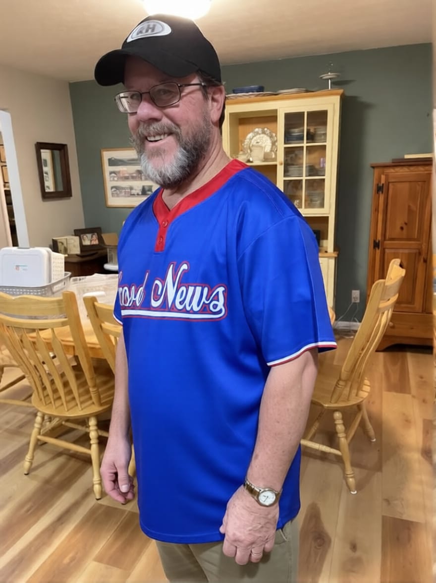 Customer photo review of Custom Royal White-Red Classic Style Authentic Two-Button Softball Jersey