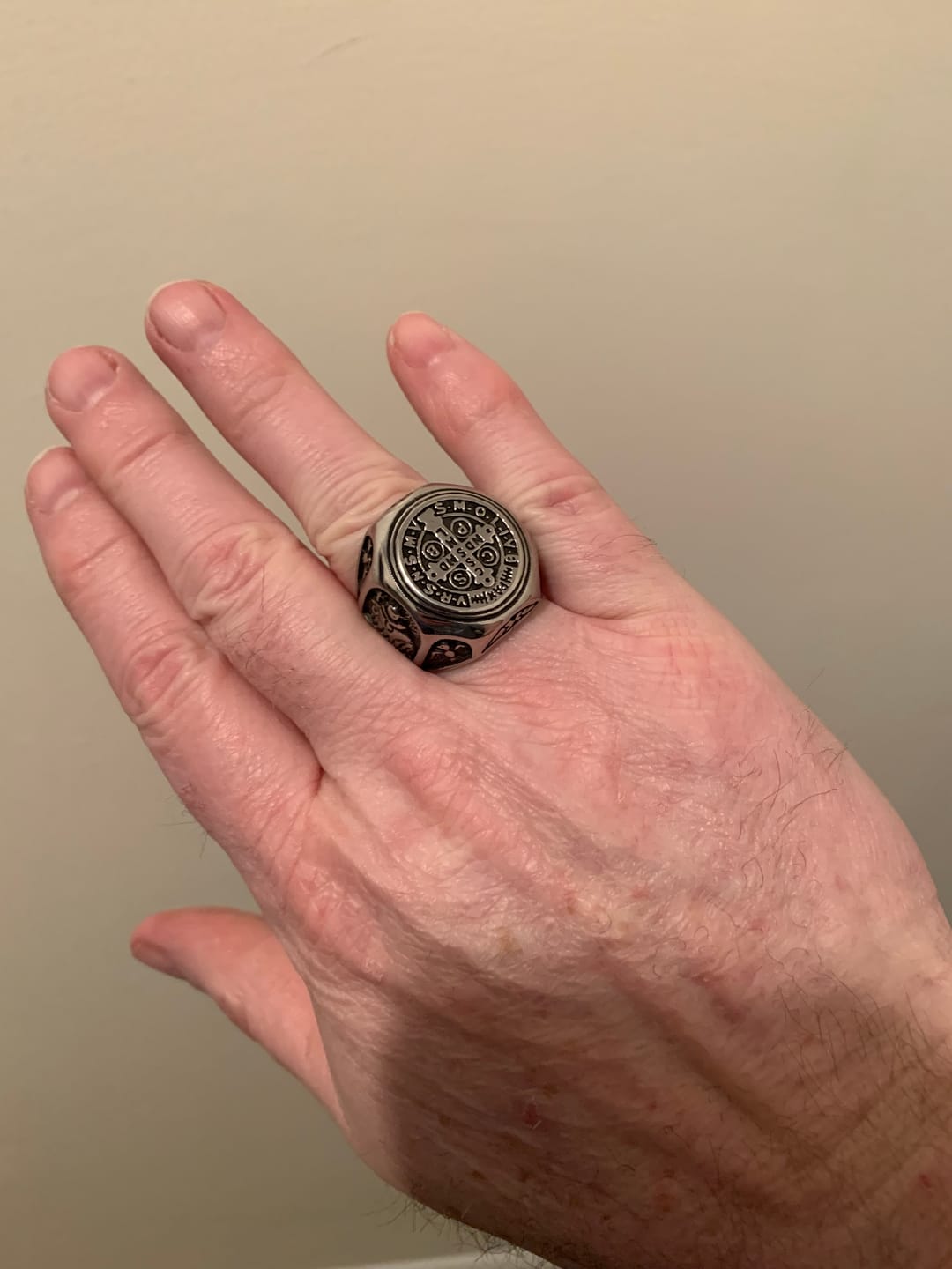 Customer photo review of Christianartworkshop St. Benedict Cross Faith Ring: A Symbol of Loving Gift