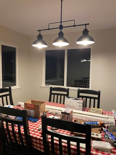 Customer photo review of Industrial Kitchen Linear Pot Lid Pendant Light