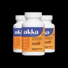 Customer's three white bottles of Akka Digestion supplements arranged together.