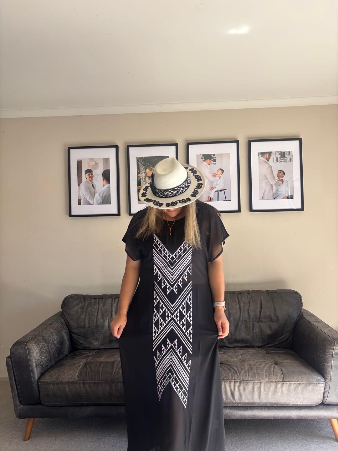 Customer photo review of Embroidered Taniko Hou Chiffon Dress - Black