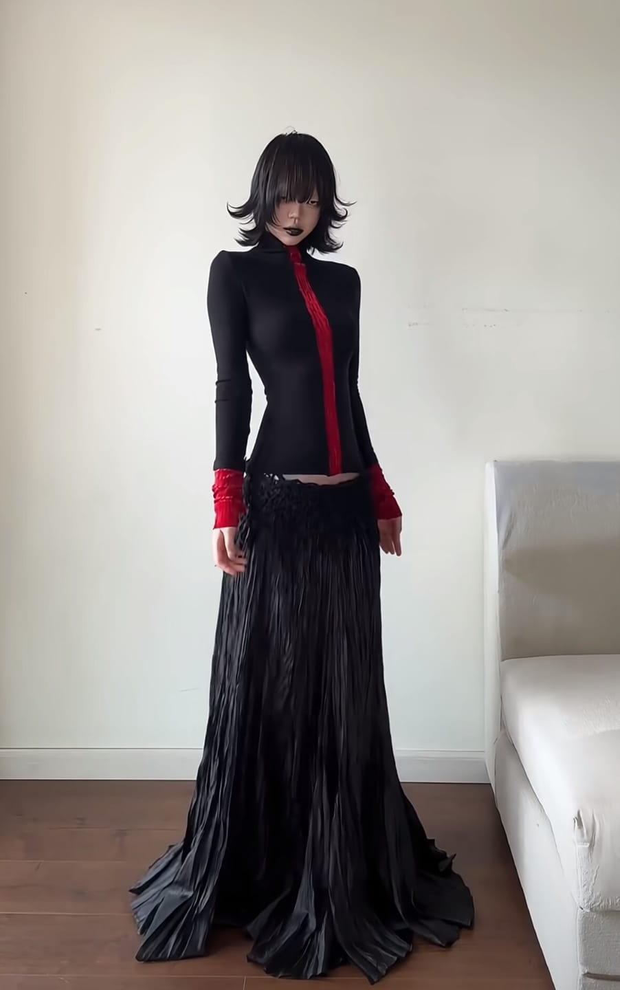 Customer photo review of DOINDULGE Contrast Velvet Panel Long Sleeve T-Shirt