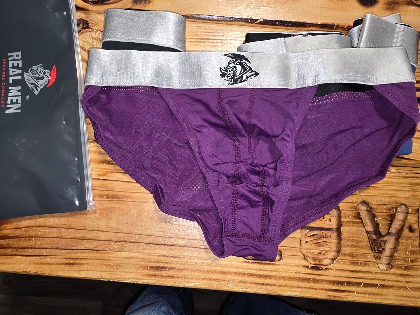 Customer photo review of Nylon 0in Mesh Bikini Briefs No Fly 4pk Black/Blue/Gray/Wineberry