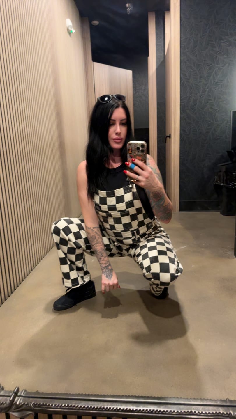Customer photo review of Born Bad Washed Overalls - Checkered