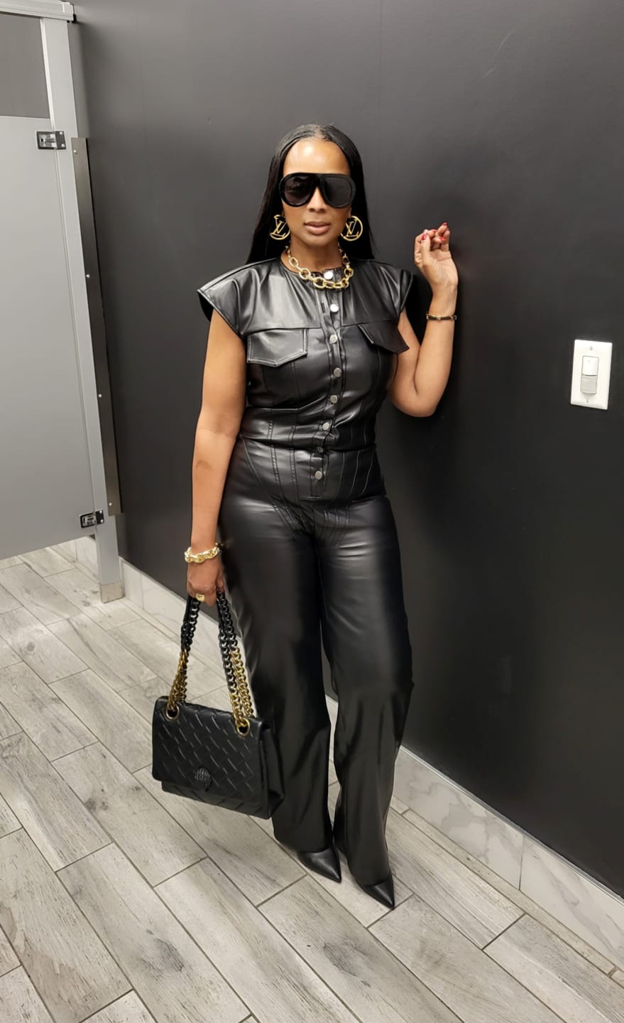Customer photo review of Kaiya PU Button Down Jumpsuit