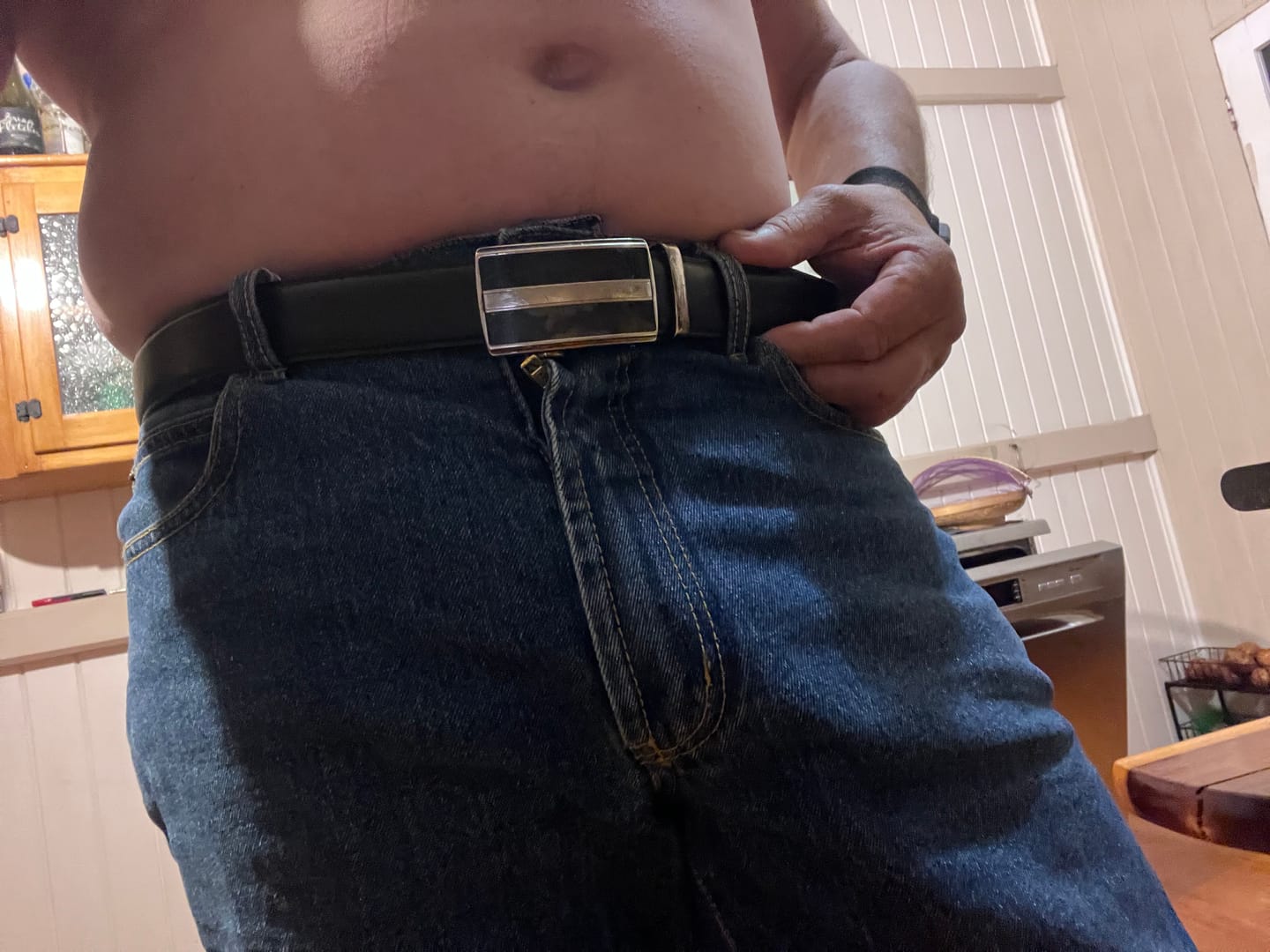 Customer photo review of Jack Belt® Men's Full Grain Leather Belt Strap - Plain Black (PLBL)