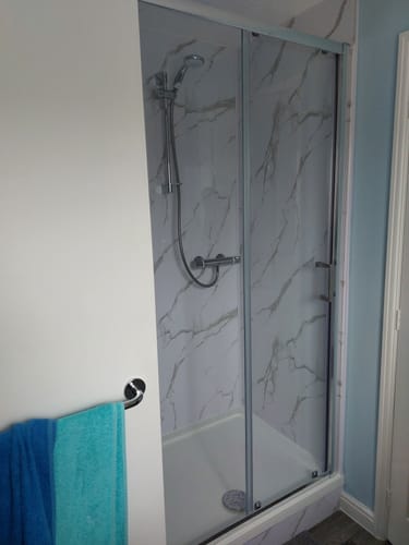 Customer photo review of Premium Carrara White Marble Gloss Shower Wall Panel – 1M x 2.4M