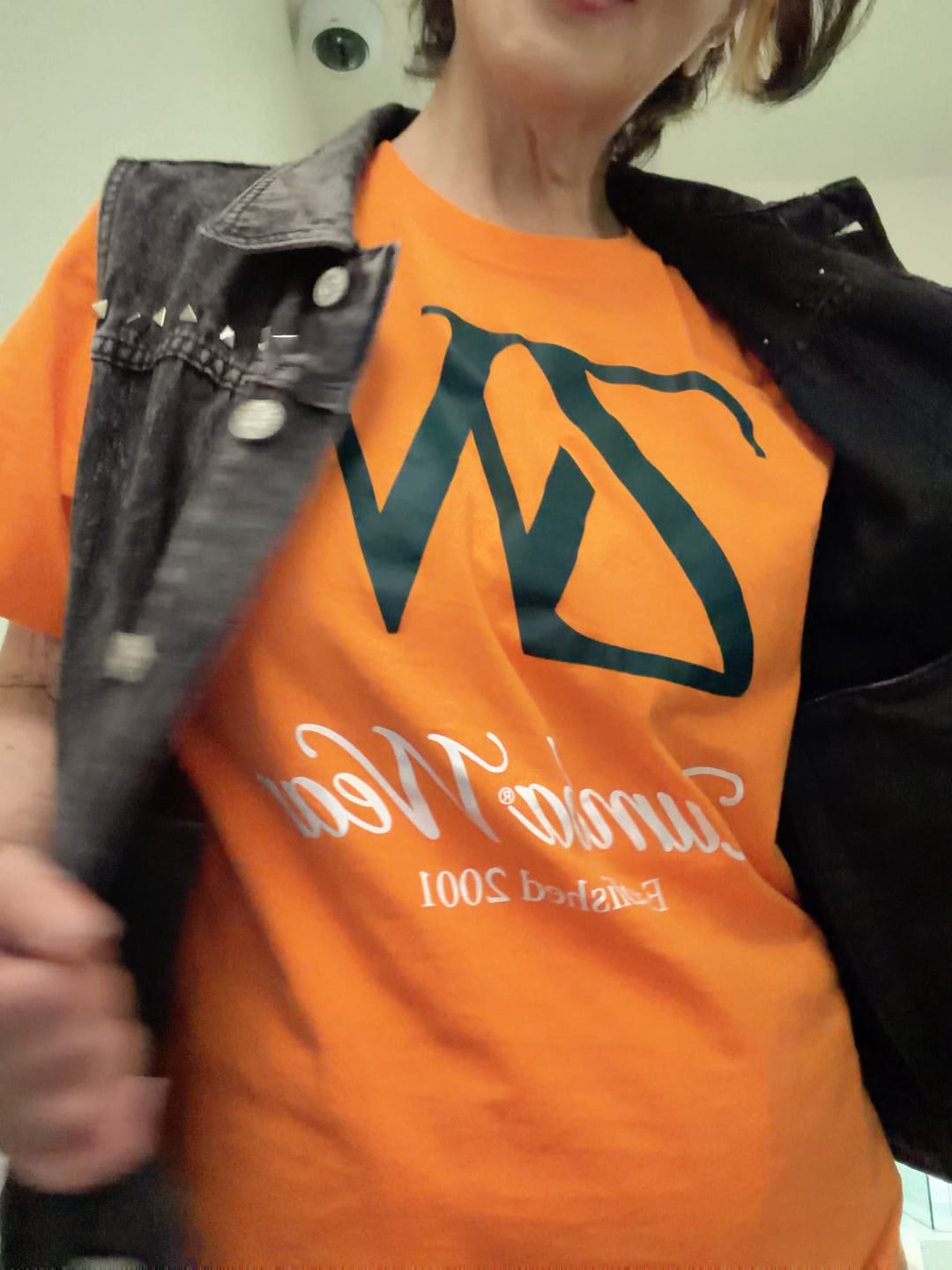 Customer photo review of Class of 2001 Unisex Crew Neck Tee - Orange Punch