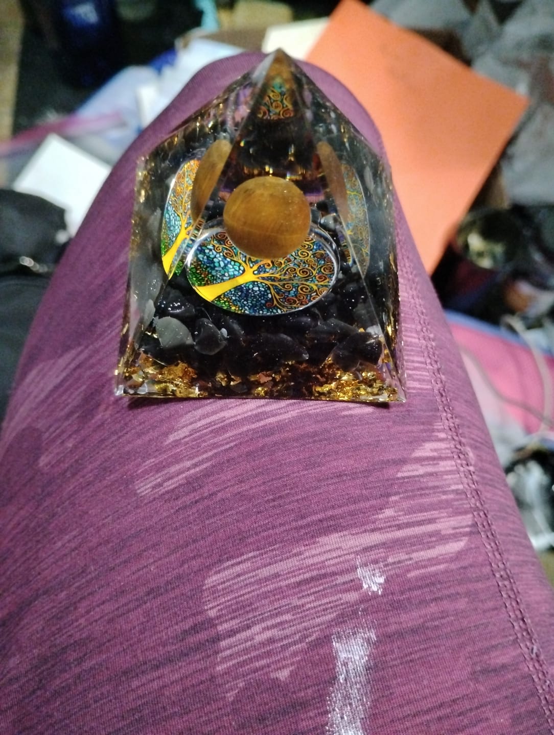 Customer photo review of Orgonite Tiger's Eye Obsidian Pyramid