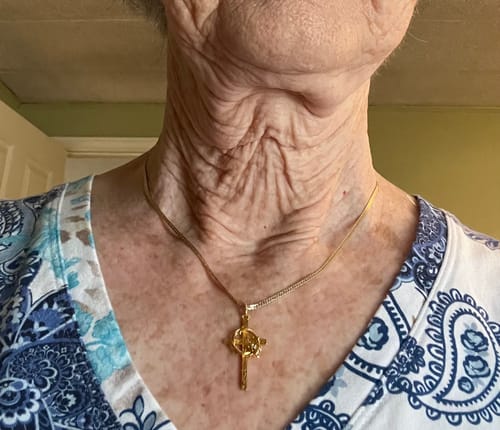 Customer photo review of Crown of Thorns Rose Cross Pendant Necklace