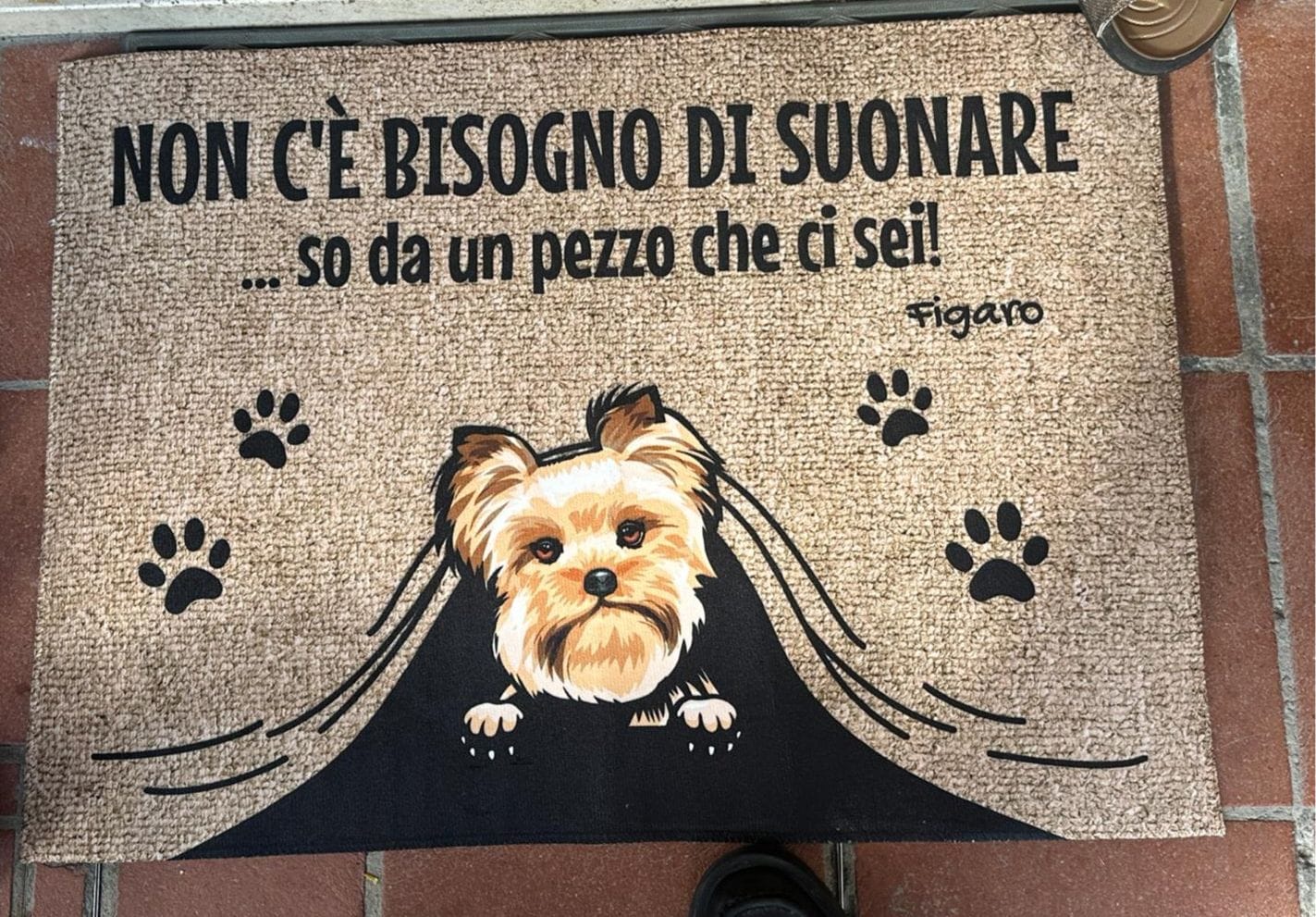 Customer photo review of Non c'è bisogno di suonare - Zerbino personalizzato