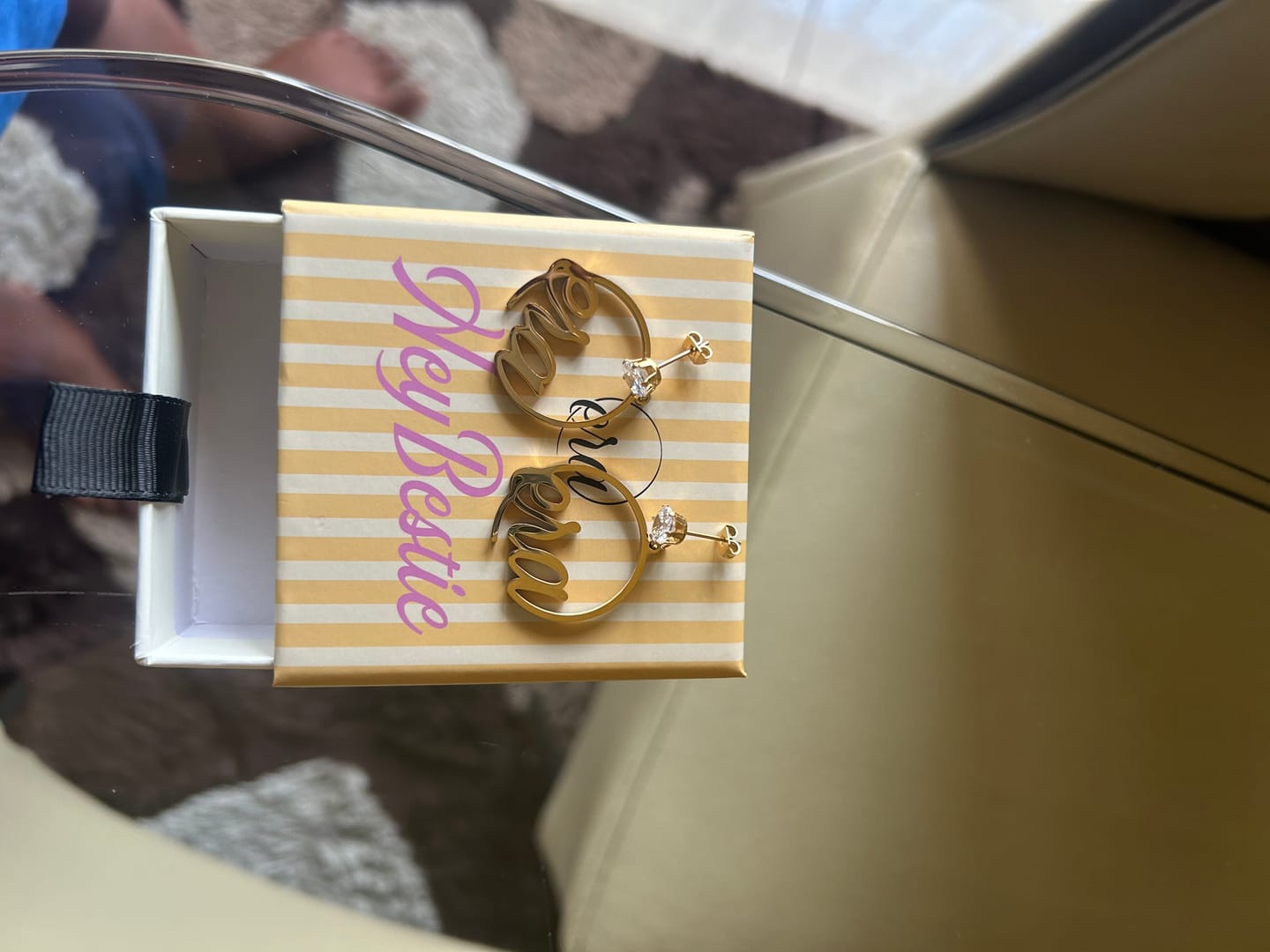 Customer photo review of Gold Era Halo Mini Drop Hoops ✨