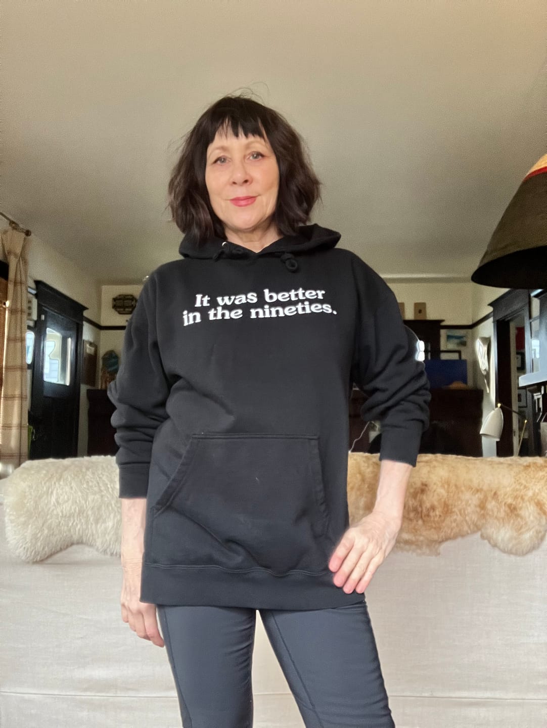 Customer photo review of It Was Better in the Nineties Unisex Midweight Hoodie