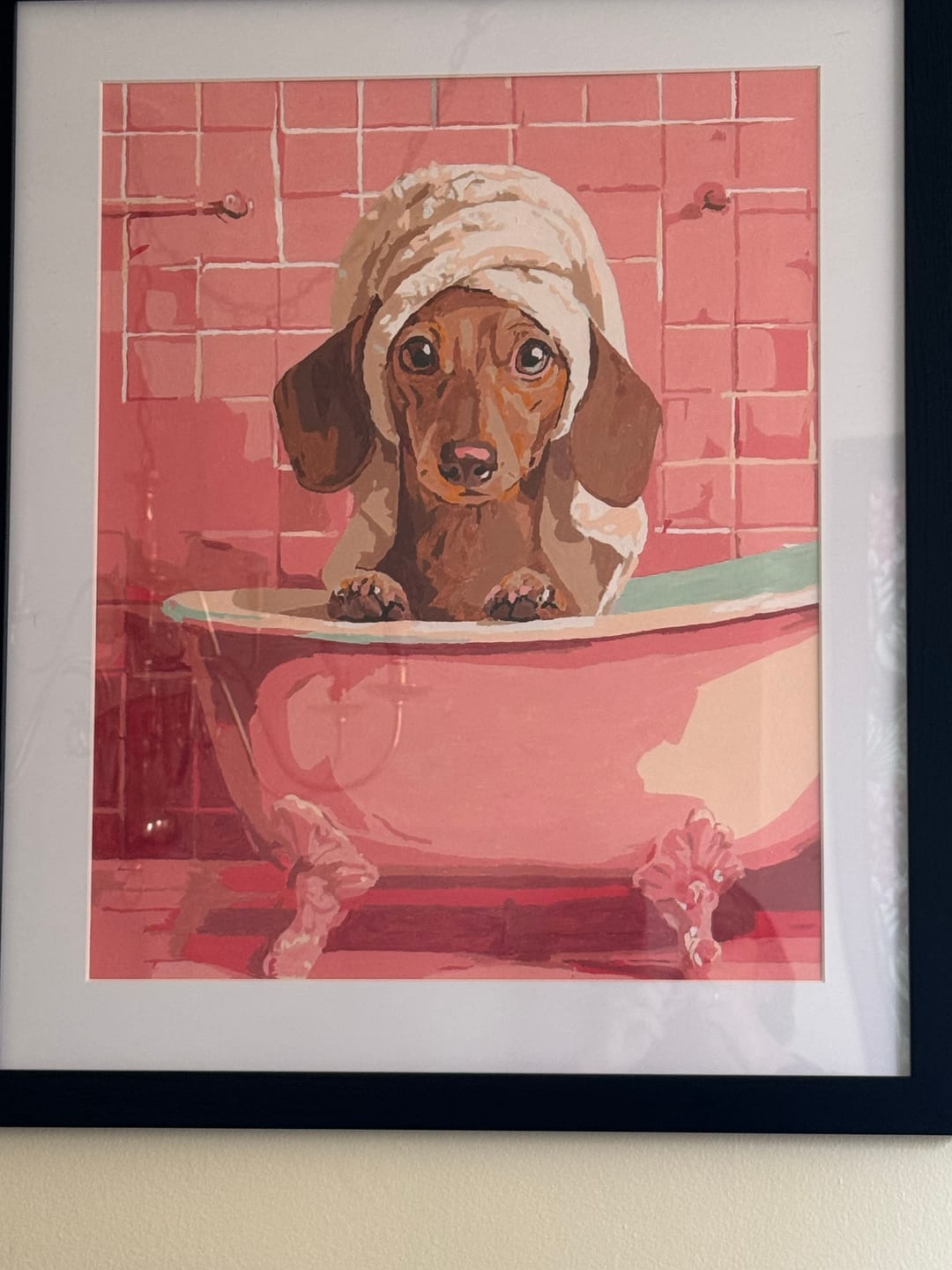 Customer photo review of Dachshund in bath | Paint by Number