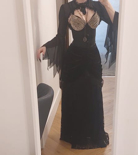 Customer photo review of Lace long sleeve off shoulder velvet maxi dress