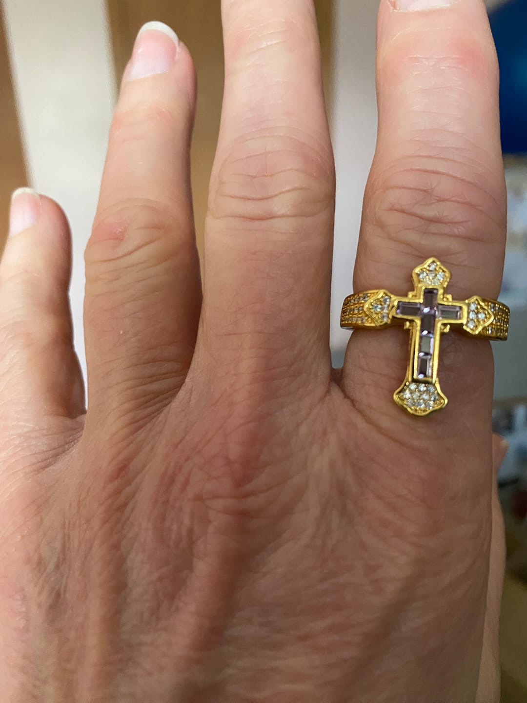 Customer photo review of Christianartworkshop Central Cross Motif Ring with Cubic Zirconia Accents: Carry His Care in Daily Wear